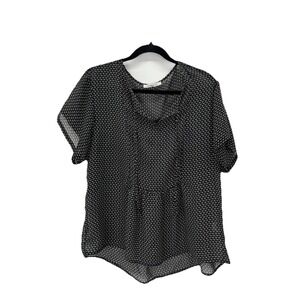 Women's Xlarge Blouse Quintessential  Black + White print cap sleeve Neck tie up